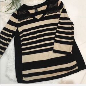 Lane Bryant Black and Cream Striped Sweater